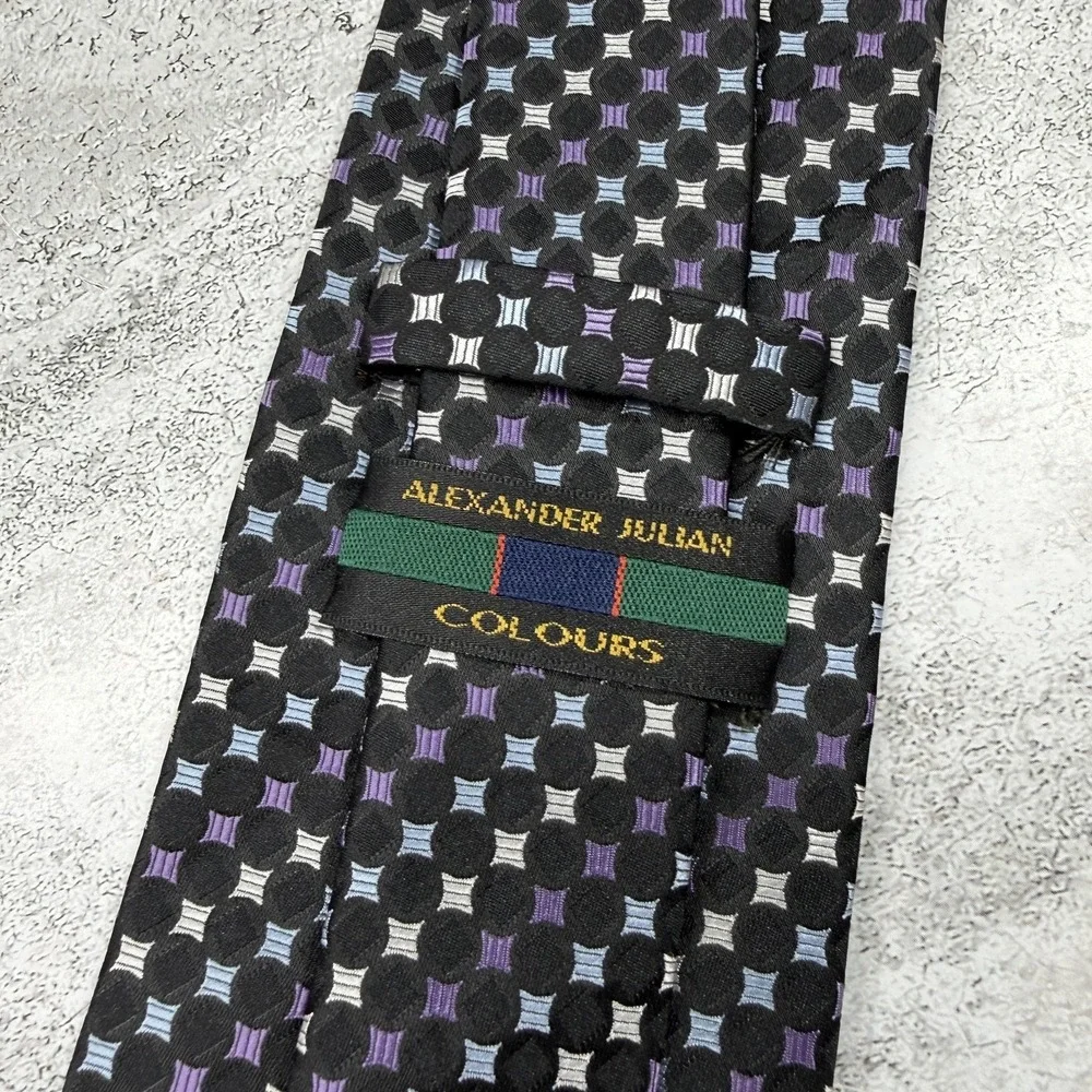 Alexander Julian Tie‎ Mens One Size Black Geometric Made In China Necktie